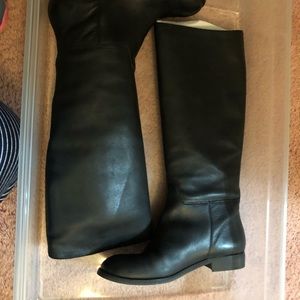 Aqua Tall Black Genuine Leather Riding Boots